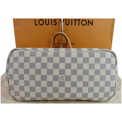 LOUIS VUITTON Neverfull MM Damier Azur Tote Shoulder Bag Rose Ballerine