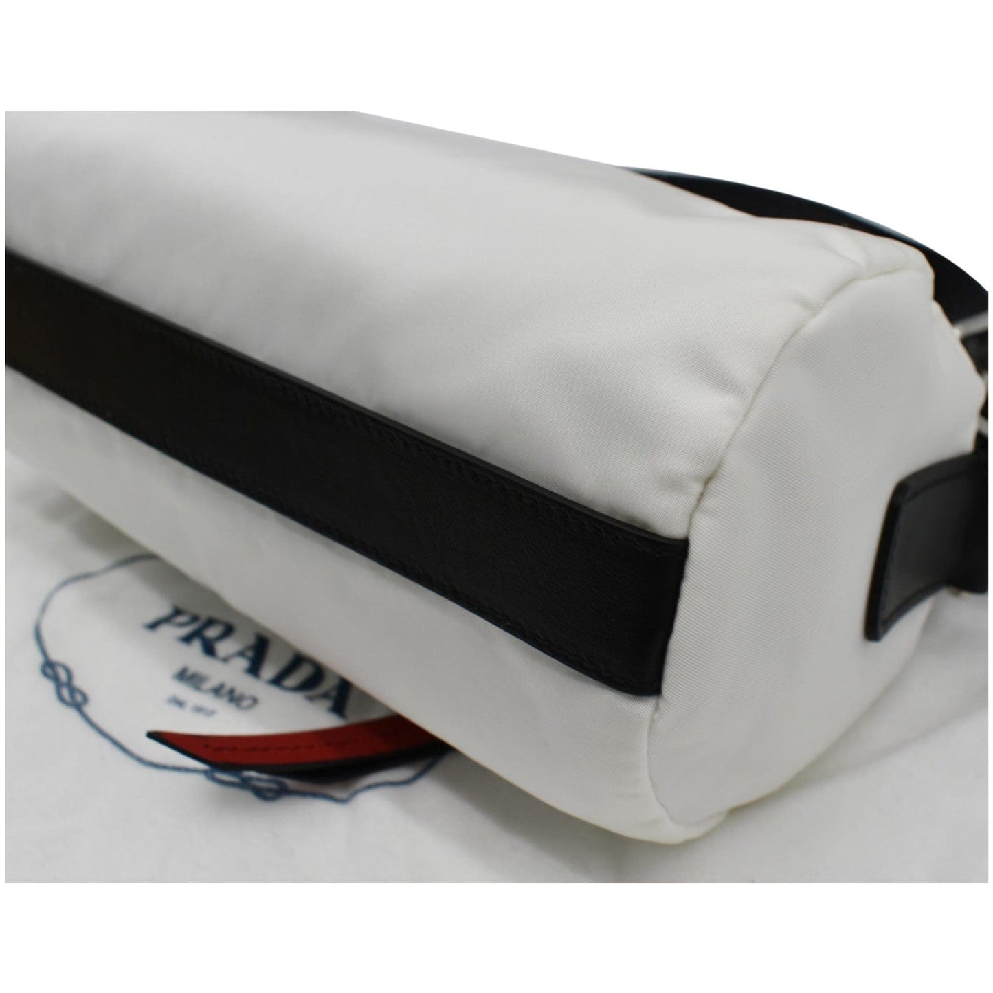 PRADA New Vela Cylindrical Nylon Shoulder Bag White