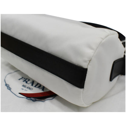PRADA New Vela Cylindrical Nylon Shoulder Bag White