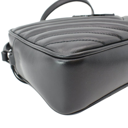 YVES SAINT LAURENT Lou Chevron Leather Camera Crossbody Bag Black