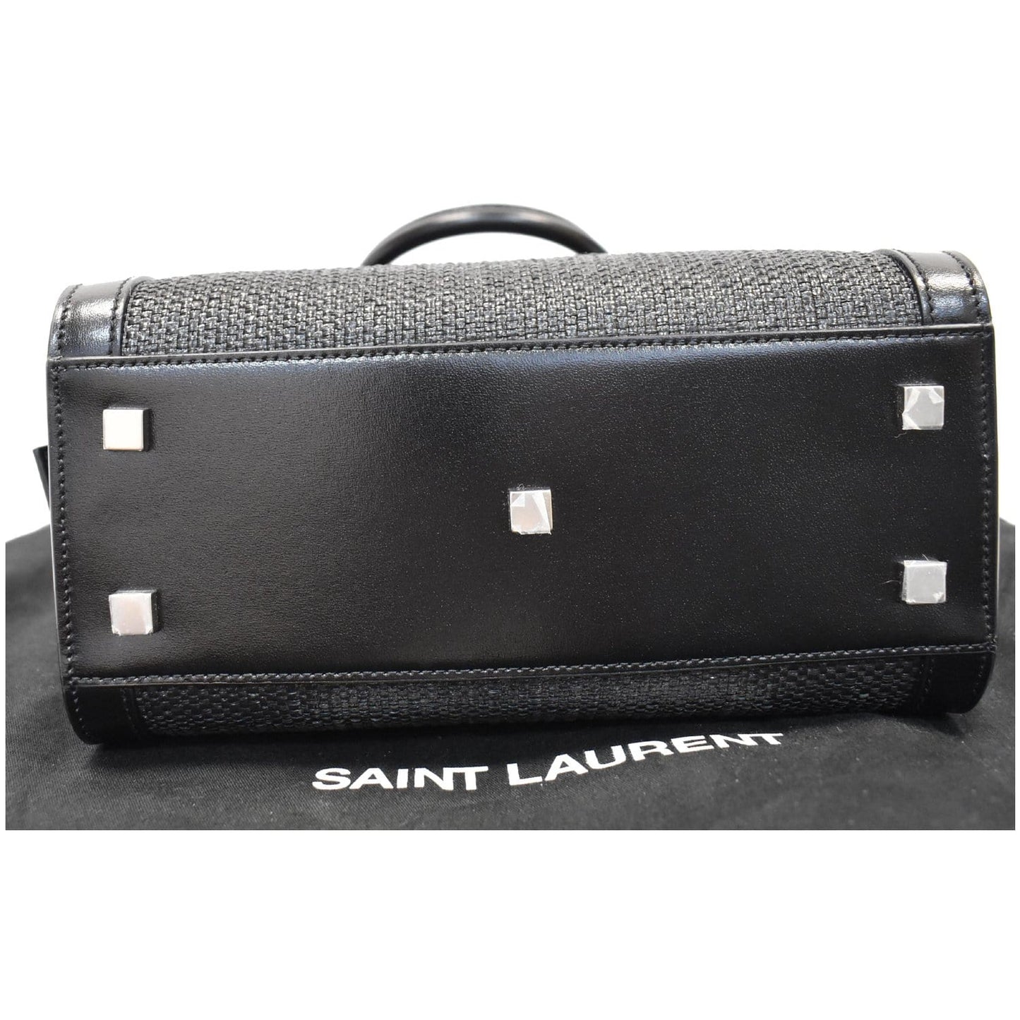 YVES SAINT LAURENT Uptown Small Canvas Leather Tote Bag Black