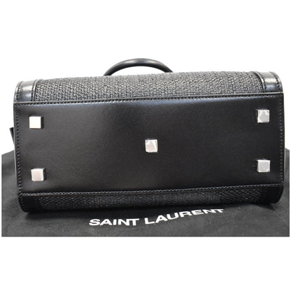 YVES SAINT LAURENT Uptown Small Canvas Leather Tote Bag Black