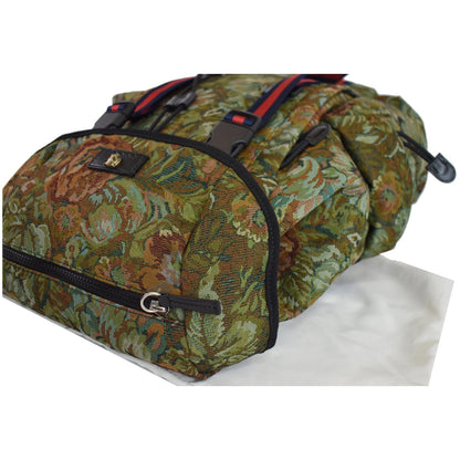 GUCCI Floral Brocade Leather Backpack Bag Green Multi 429037