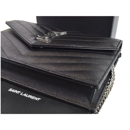 YVES SAINT LAURENT Envelope Monogram Leather Crossbody Chain Wallet Black