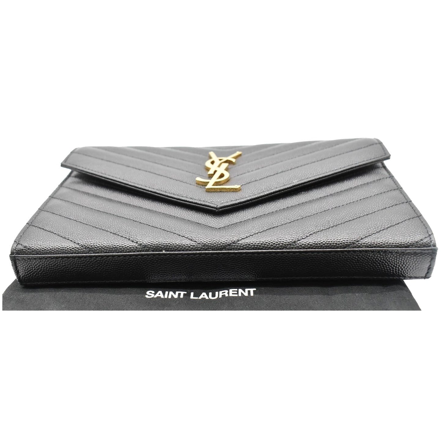 YVES SAINT LAURENT Monogram Envelope Leather Crossbody Chain Wallet Black