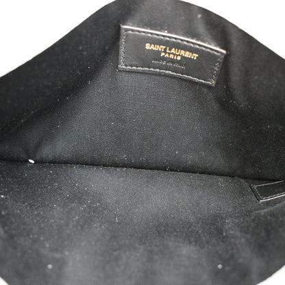 YVES SAINT LAURENT Uptown Envelope Grain De Poudre Leather Clutch White