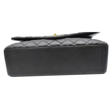 CHANEL Maxi Double Flap Lambskin Leather Shoulder Bag Black
