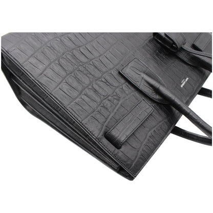YVES SAINT LAURENT Sac de Jour Small Crocodile-Embossed Satchel Bag Black