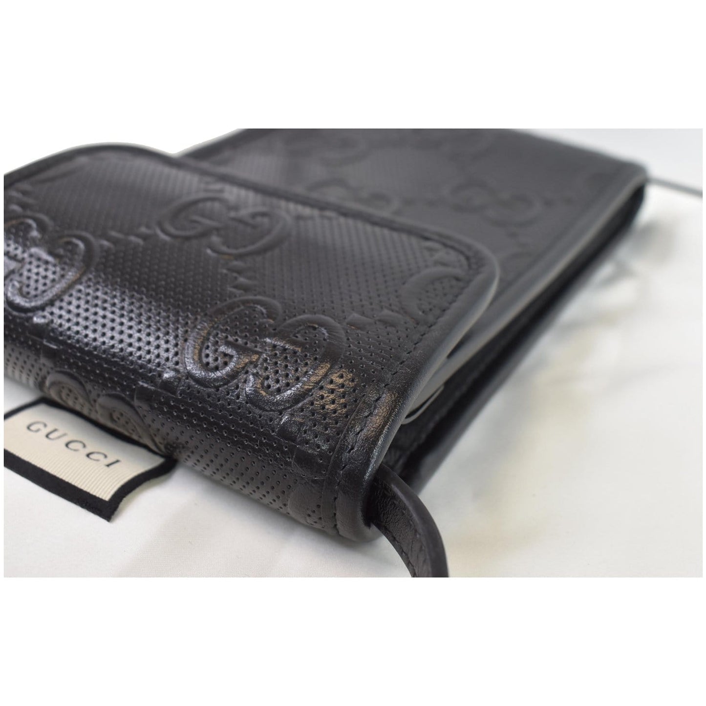 GUCCI GG Embossed Leather Mini Messenger Bag Black 625571