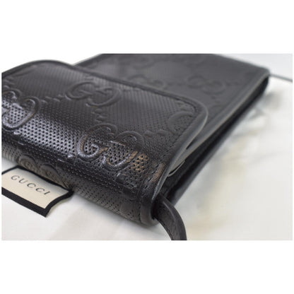 GUCCI GG Embossed Leather Mini Messenger Bag Black 625571
