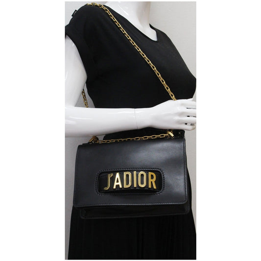 Christian Dior J'Adior Medium Calfskin Leather Flap Shoulder Bag Black