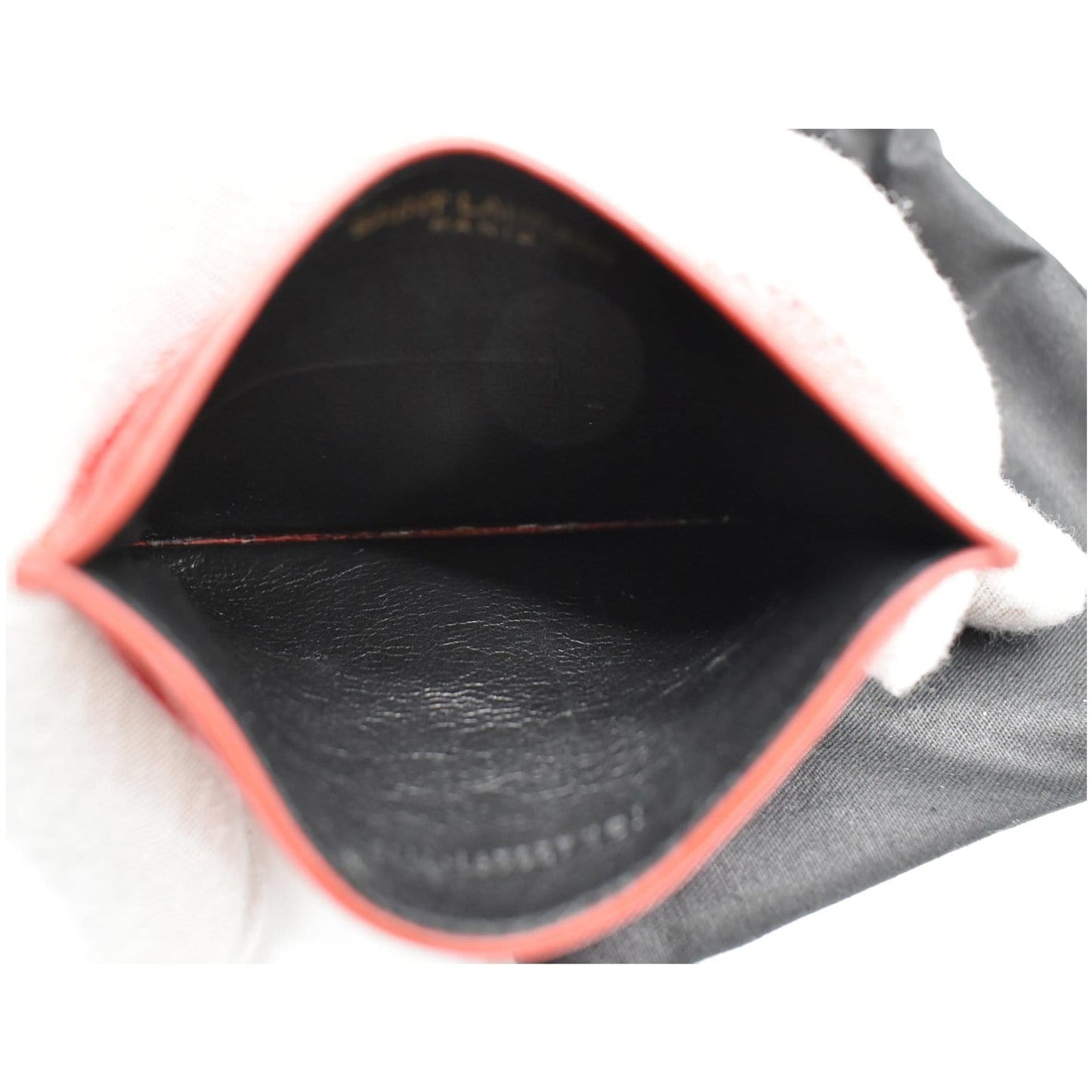 YVES SAINT LAURENT Monogram Grain Embossed Leather Card Case Red