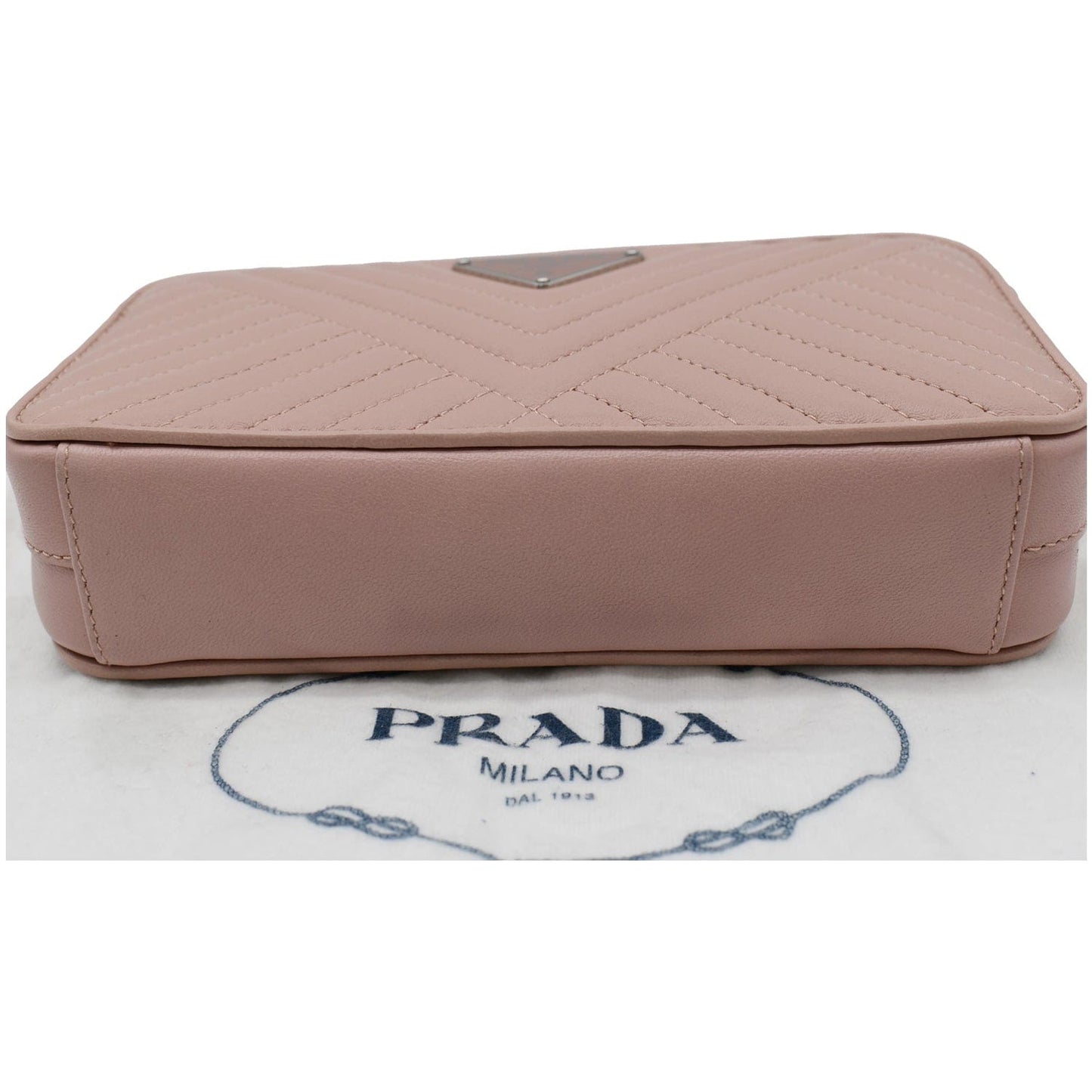 PRADA Nappa Mini Impunture Bandoliera Chain Leather Crossbody Bag Orchidea