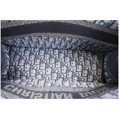 CHRISTIAN DIOR Book Medium Oblique Embroidery Tote Bag Blue