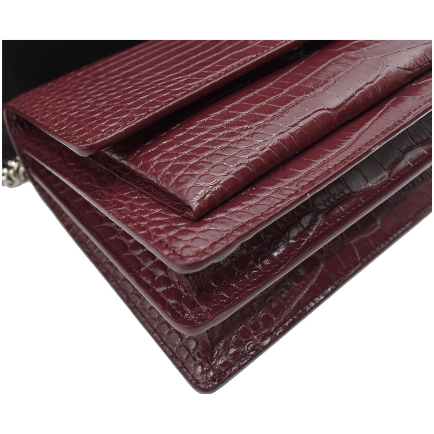 YVES SAINT LAURENT Sunset Medium Crocodile Leather Crossbody Bag Rouge Legion