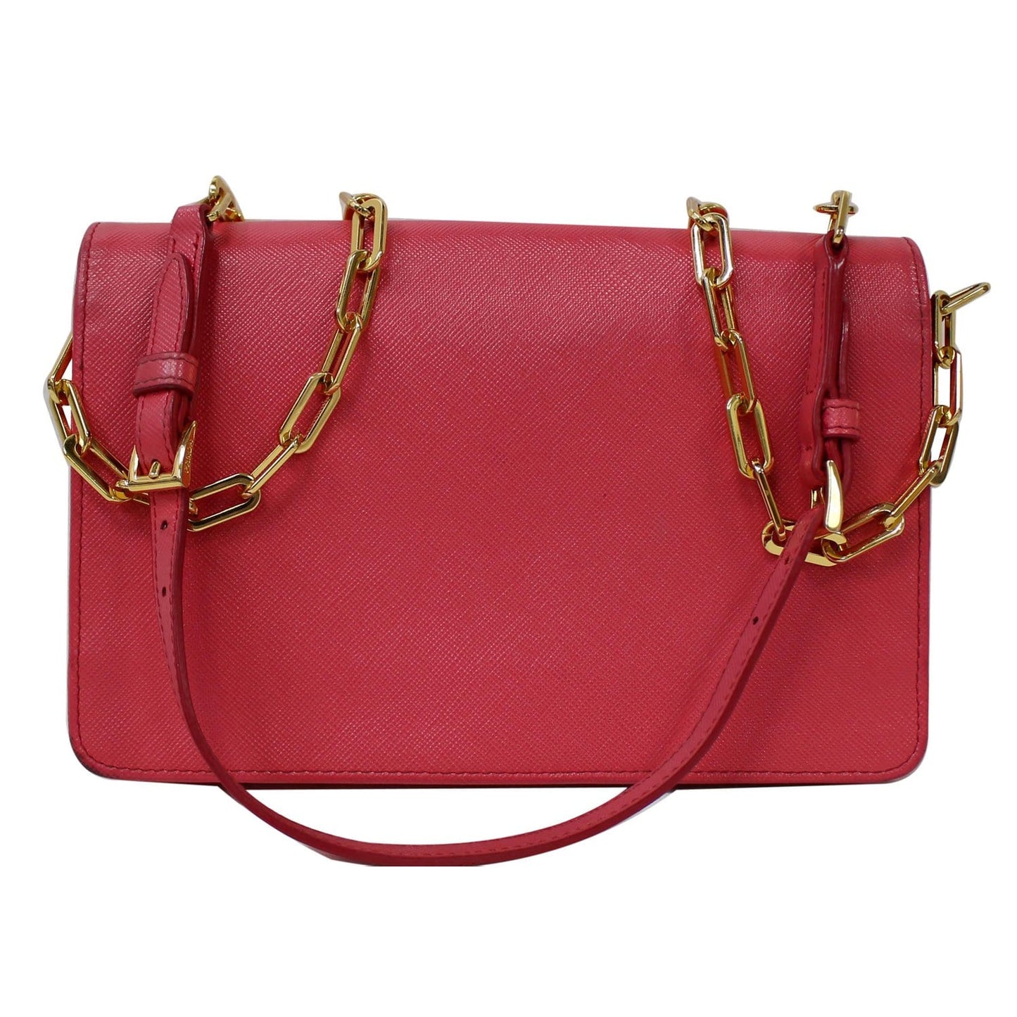 PRADA Saffiano Metal Leather Wallet on Chain Crossbody Bag Pink