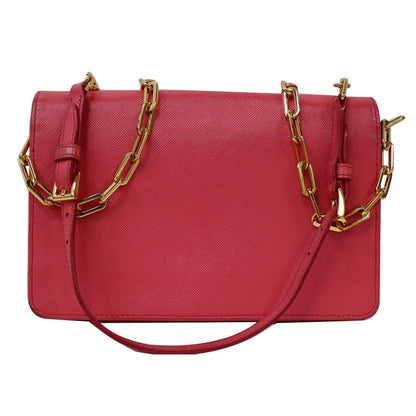 PRADA Saffiano Metal Leather Wallet on Chain Crossbody Bag Pink