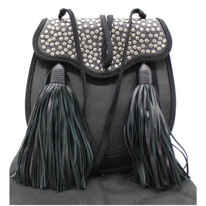 YVES SAINT LAURENT Opium 2 Studded Leather Tassel Bag Black