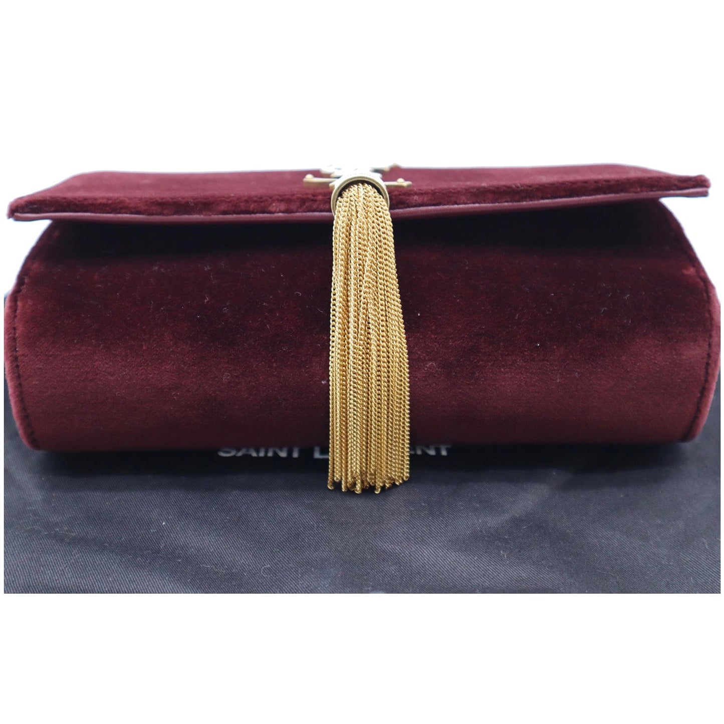 YVES SAINT LAURENT Kate Medium Tassel Velvet Crossbody Bag Burgundy - 10% OFF