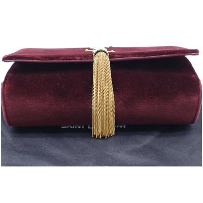 YVES SAINT LAURENT Kate Medium Tassel Velvet Crossbody Bag Burgundy - 10% OFF