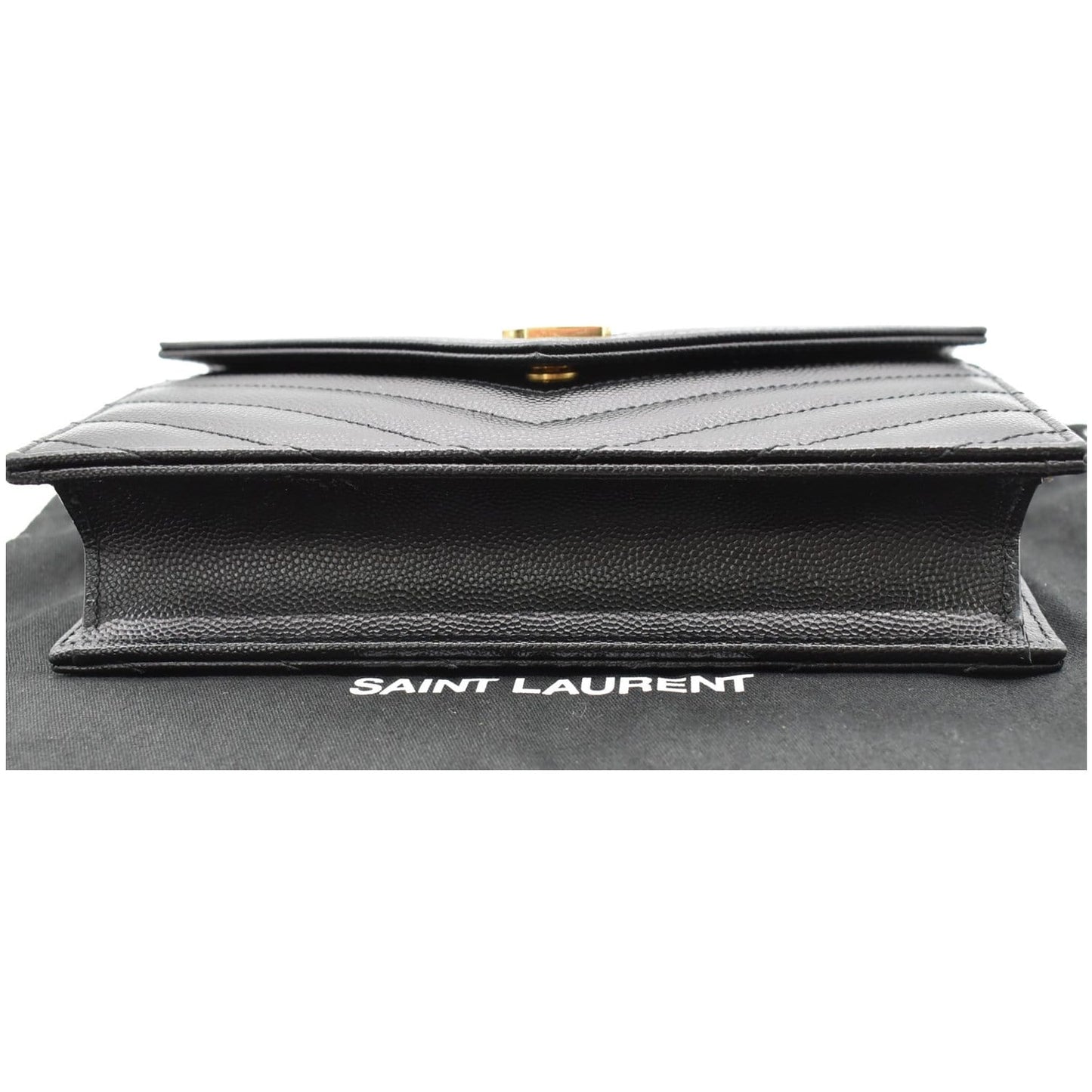 YVES SAINT LAURENT Envelope Chevron Grain De Poudre Envelope Chain Wallet Black