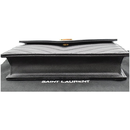 YVES SAINT LAURENT Envelope Chevron Grain De Poudre Envelope Chain Wallet Black