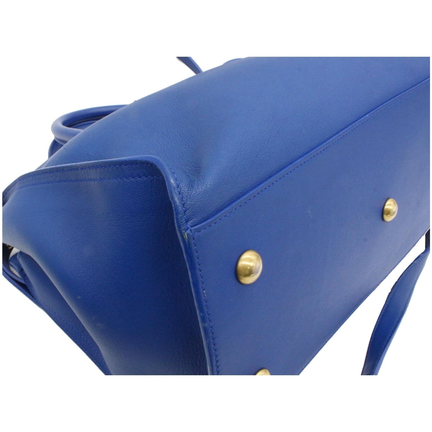 YVES SAINT LAURENT Cabas Y Small Calfskin Leather Tote Shoulder Bag Blue