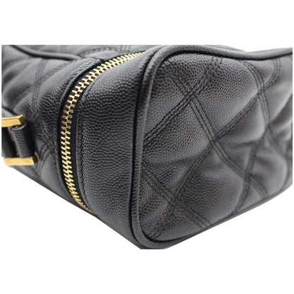 YVES SAINT LAURENT 80's Vanity Quilted Grain De Poudre Leather Shoulder Bag Black