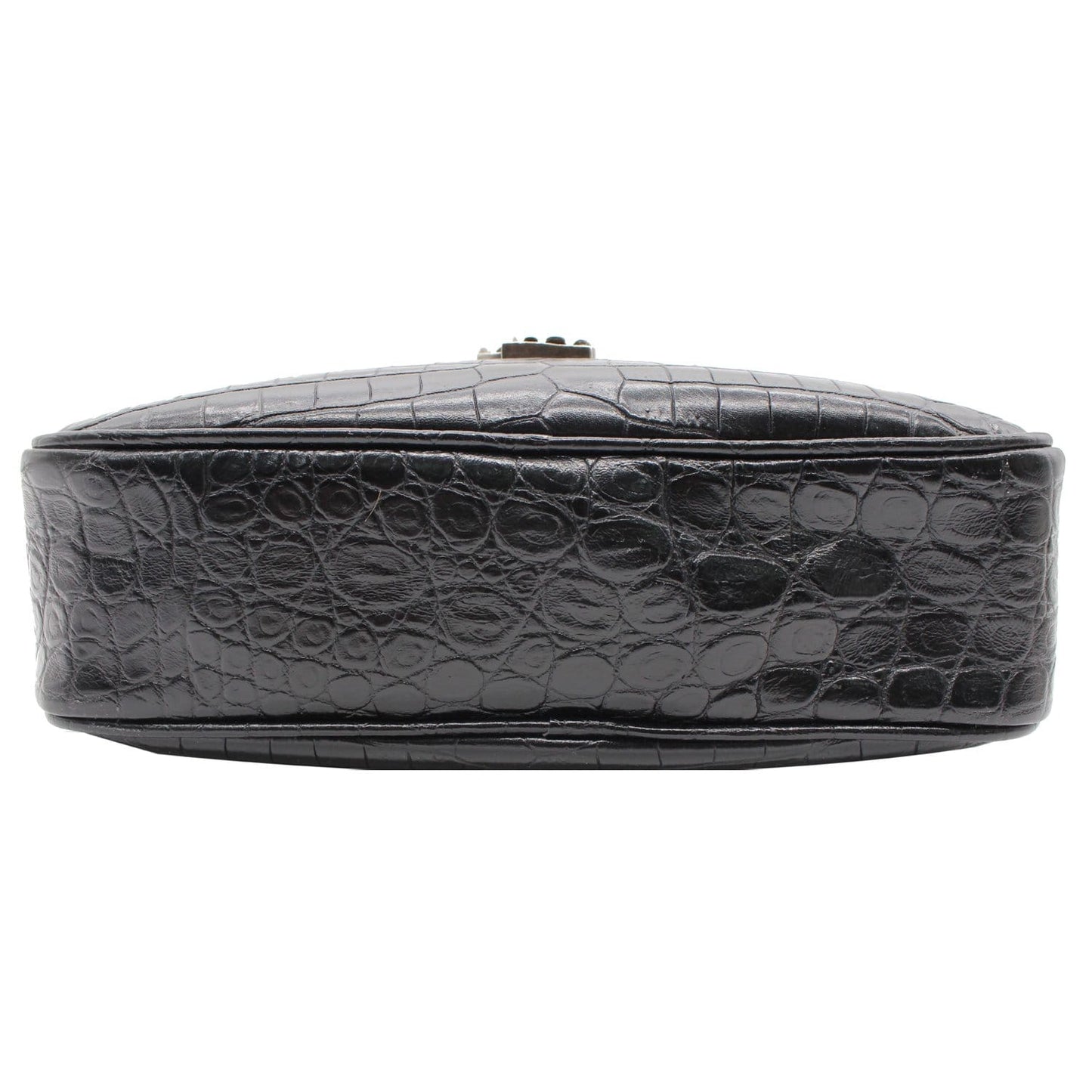 YVES SAINT LAURENT Lou Crocodile Embossed Leather Camera Crossbody Bag Black