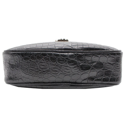 YVES SAINT LAURENT Lou Crocodile Embossed Leather Camera Crossbody Bag Black