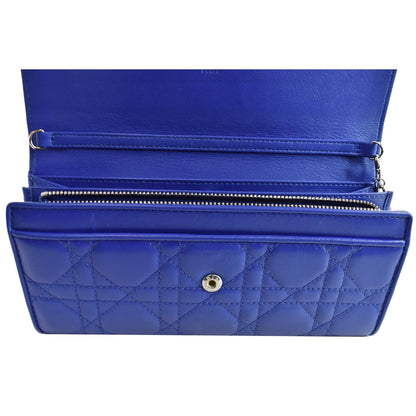 CHRISTIAN DIOR Cannage Lady Dior Charm Leather Wallet Blue