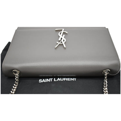 YVES SAINT LAURENT Kate Large Grain De Poudre Leather Shoulder Bag Grey