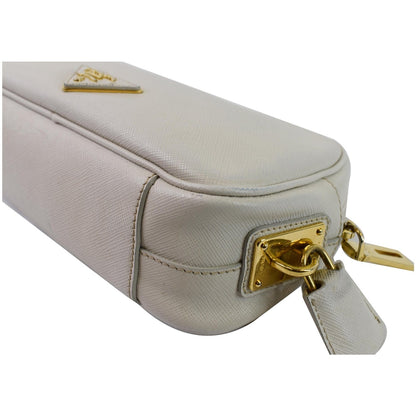 PRADA Lux Pochette Cammeo Saffiano Leather Pouch Bag Talco - Last Call