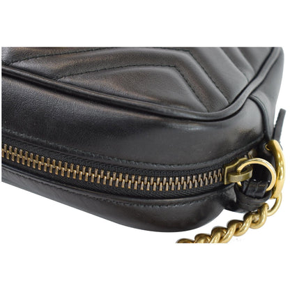 GUCCI GG Marmont Matelasse Mini Leather Crossbody Bag Black 448065