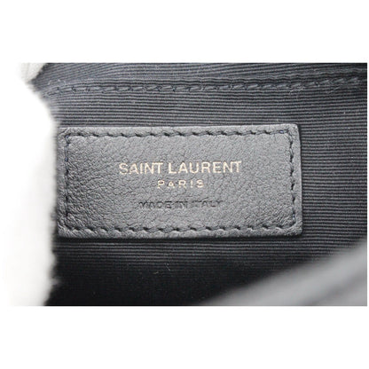 YVES SAINT LAURENT Vinyle Round Chevron Leather Camera Crossbody Bag Black