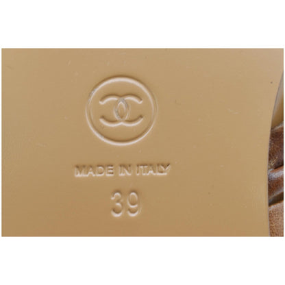 Chanel Thong CC Charm Leather Flat Sandals Brown 39