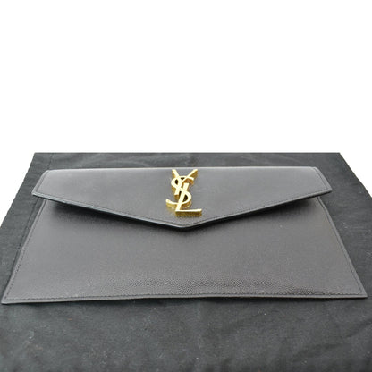 YVES SAINT LAURENT Uptown Envelope Grain De Poudre Leather Clutch Black