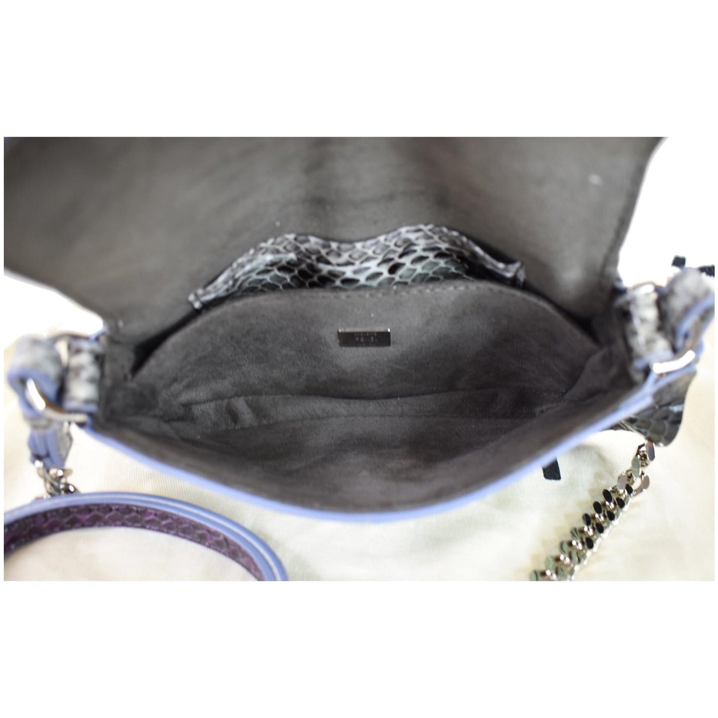 FENDI Baguette MicroWave Python Leather Chain Crossbody Bag Multi