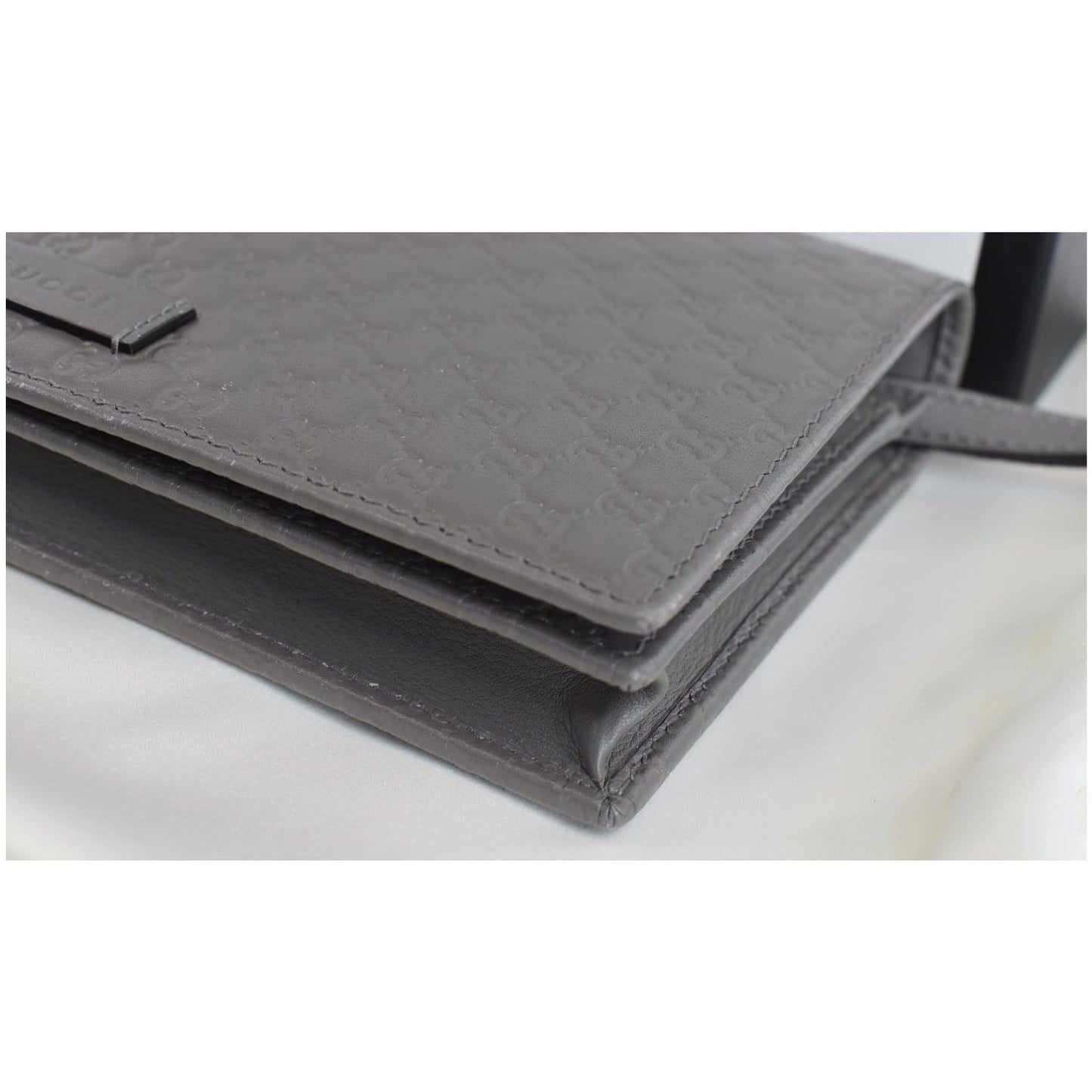 GUCCI Micro Guccissima Leather Crossbody Wallet Grey 466507