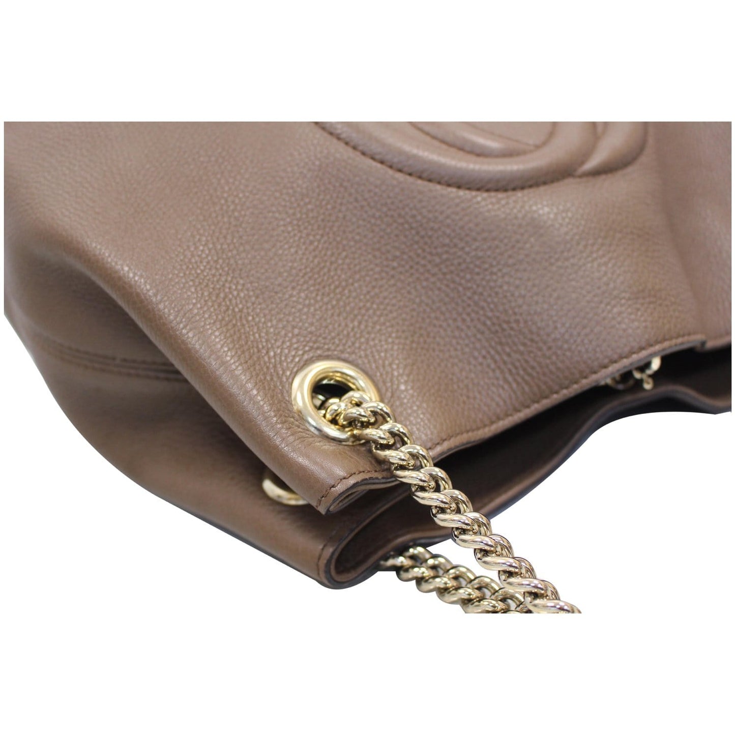 GUCCI Soho Pebbled Leather Chain Shoulder Bag 308982 Brown