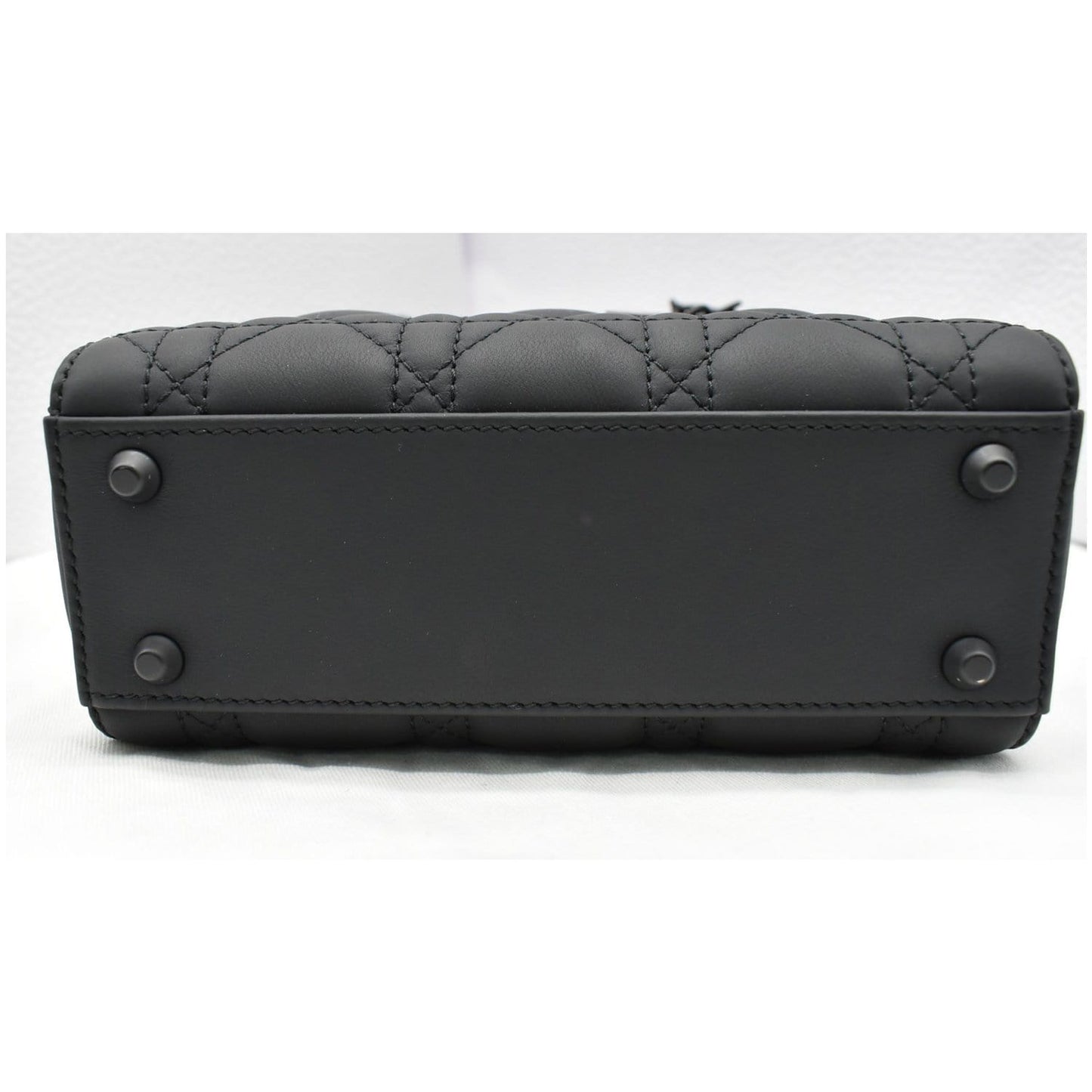 CHRISTIAN DIOR Mini Lady Dior Cannage Calfskin Leather Shoulder Bag Matte Black