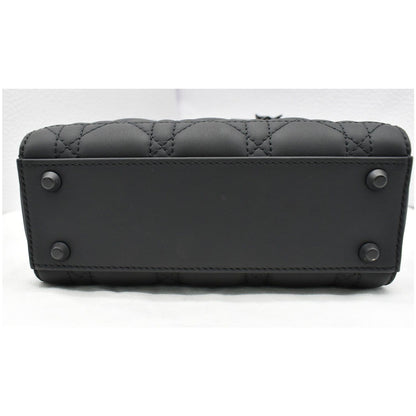 CHRISTIAN DIOR Mini Lady Dior Cannage Calfskin Leather Shoulder Bag Matte Black