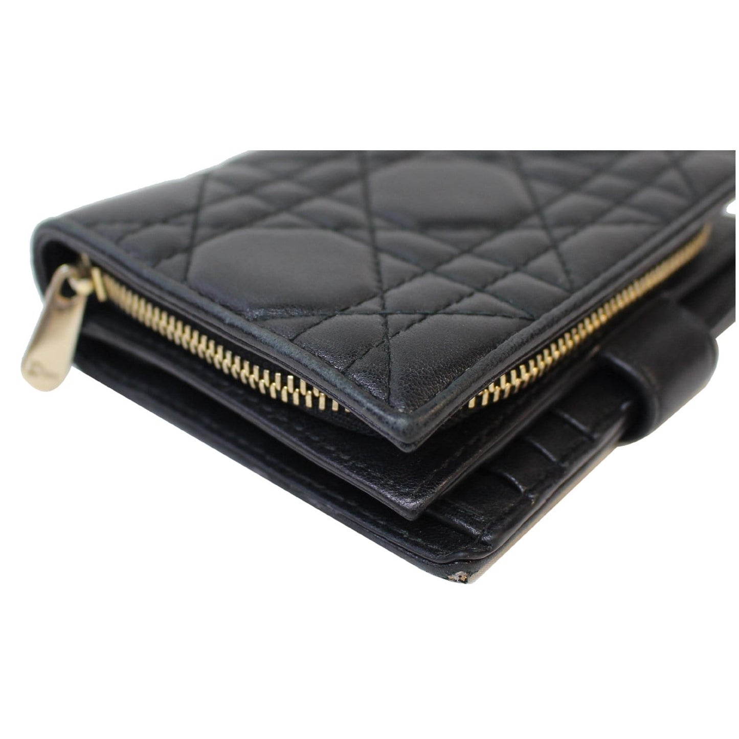 CHRISTIAN DIOR Mini Lady Dior Cannage Lambskin Compact Wallet Black