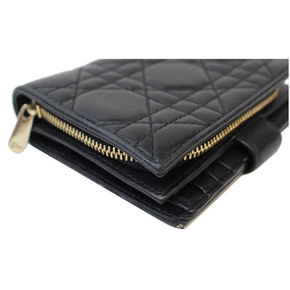 CHRISTIAN DIOR Mini Lady Dior Cannage Lambskin Compact Wallet Black