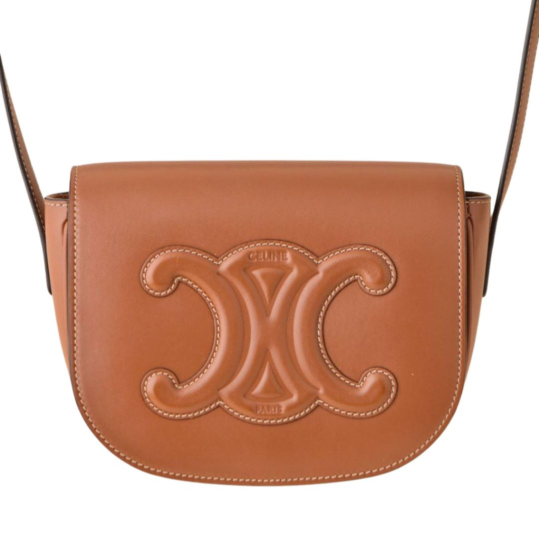 Céline Folco Cuir Triomphe Calfskin Tan Shoulder Bag