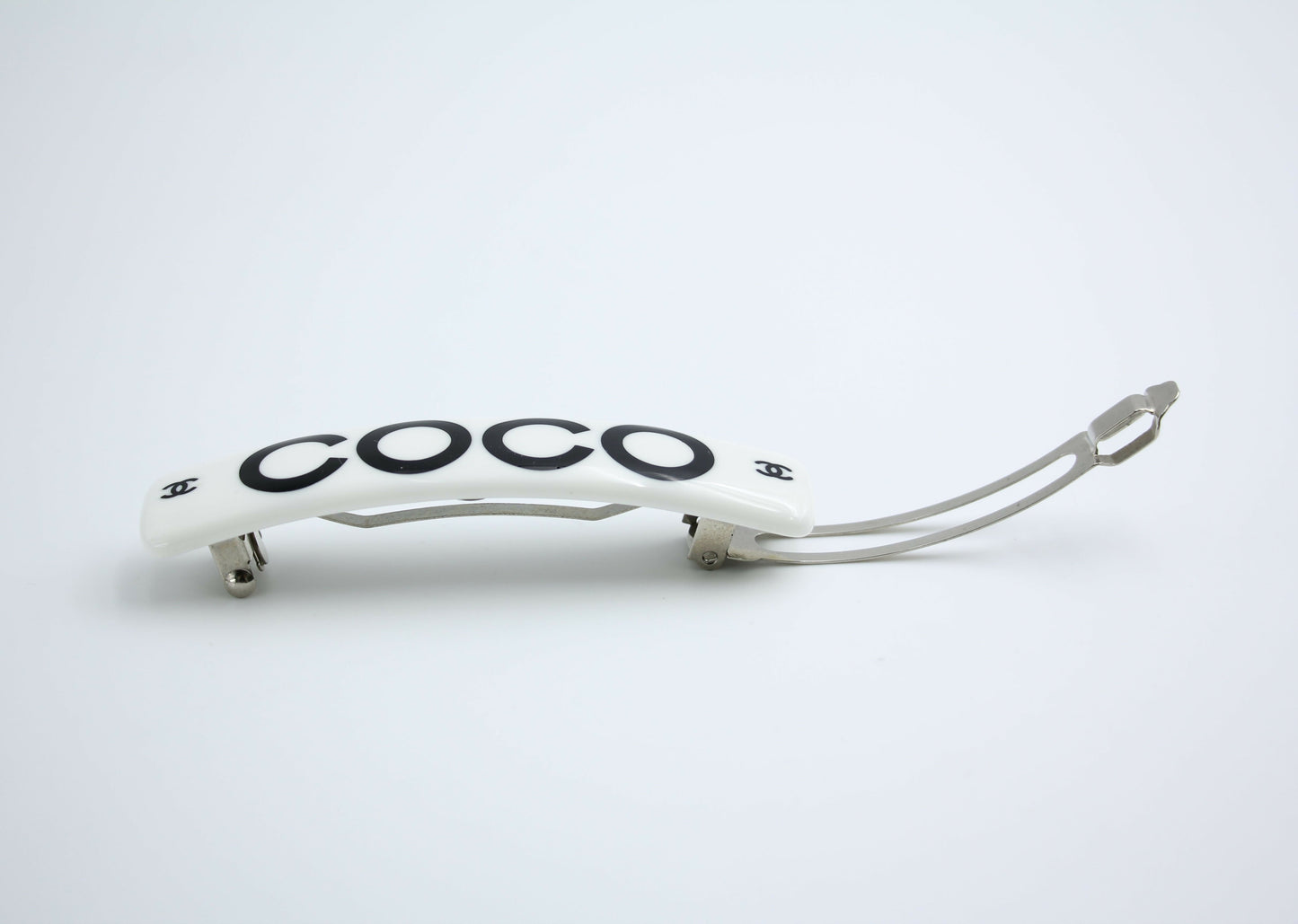 Chanel Vintage 01P Resin Coco Logo White Hairpin