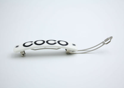 Chanel Vintage 01P Resin Coco Logo White Hairpin