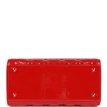 Christian Dior Medium Lady Dior Tote Red Patent Gold Hardware