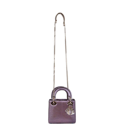 Christian Dior Mini Lady Dior Purple Iridescent Salvator Lizard Light Gold Hardware