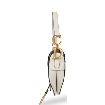 Christian Dior Saddle Bag White Grained Calfskin Gold Hardware